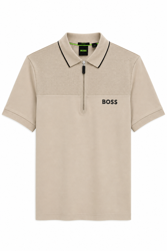Polo Boss Cierre Malla Taupe